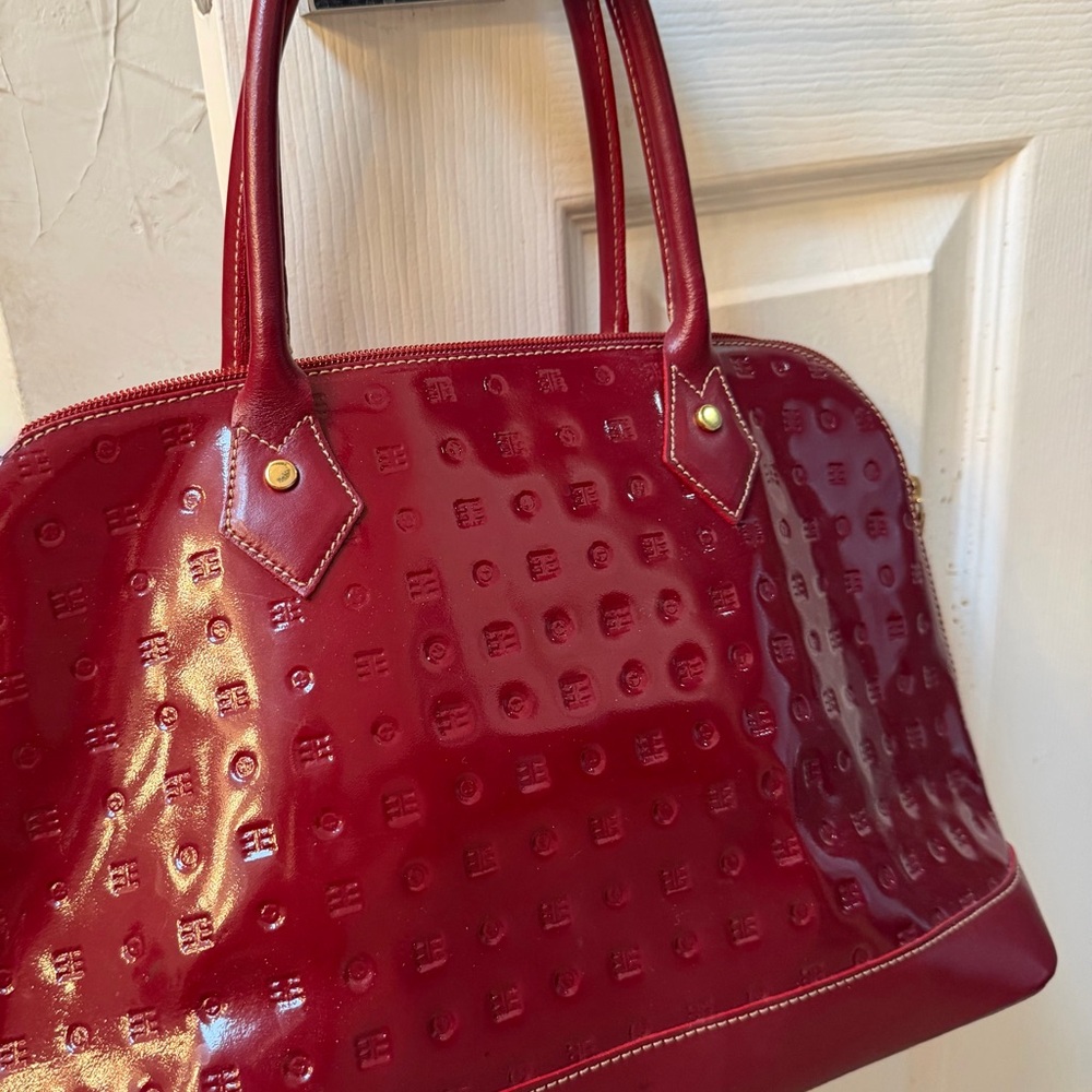 Like New!!! ARCADIA Italian Genuine Patent Leather Elegant Burgundy Handbag - Picture 4 of 8